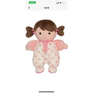 Baby Starters Plush Baby Doll with Rattle, Brunette Olivia, Pink, 9 inch